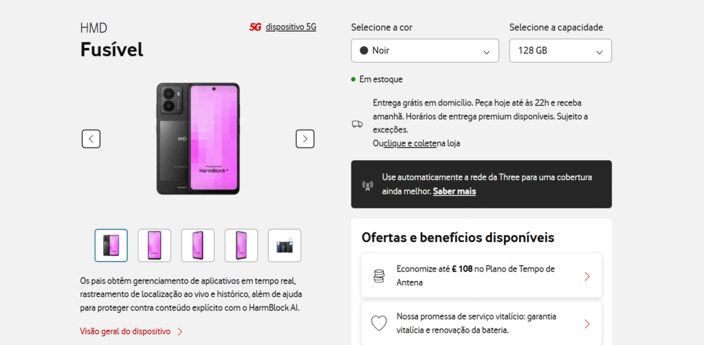 Lernen Sie das weltweit erste Kinder-Smartphone kennen, das Nacktinhalte blockiert HMD Fuse ist jetzt in Großbritannien exklusiv über Vodafone UK erhältlich. Der Preis beginnt bei 33 £ pro Monat oder 498 £ im Voraus. Foto: Screenshot / Alexandre Marques.