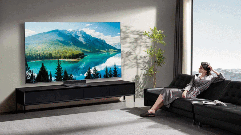 Lihat keunggulan TCL Premium 4K QD-Mini LED C8K Smart TV TCL C8k dipasang di ruang tamu rumah