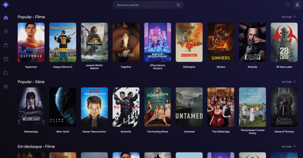 Super-herói, filmes de ação e séries populares na plataforma showmetech com foco em tecnologia e entretenimento.