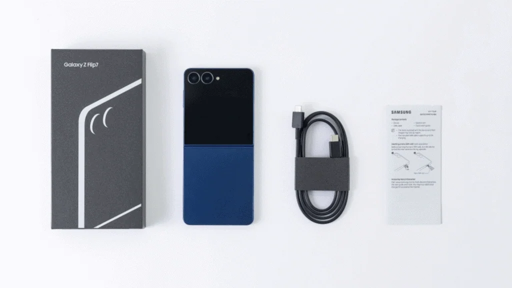 Review: galaxy z flip7 tem telas maiores, mais bateria e muita ia Conteúdo da caixa do galaxy z flip7