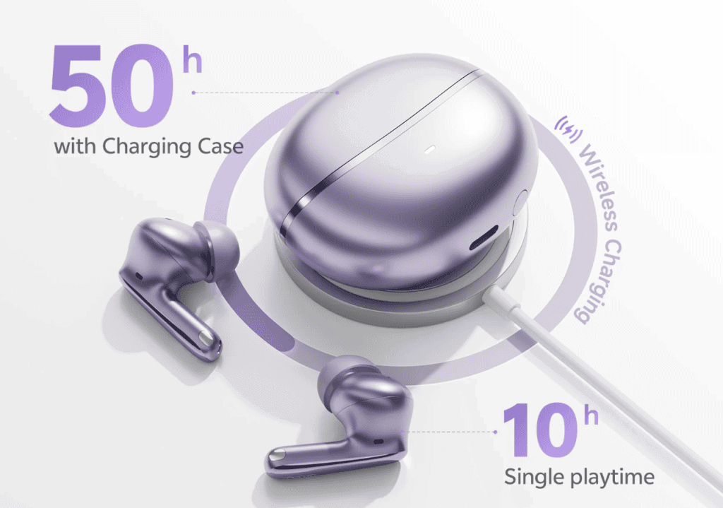 Qcy melobuds n70 é um fone true wireless com áudio premium e anc O melobuds n70 oferece até 9,5 horas de reprodução contínua / imagem: qcy