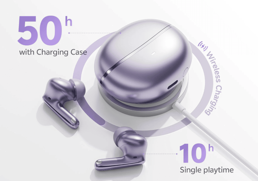 Qcy melobuds n70 é um fone true wireless com áudio premium e anc O melobuds n70 oferece até 9,5 horas de reprodução contínua / imagem: qcy