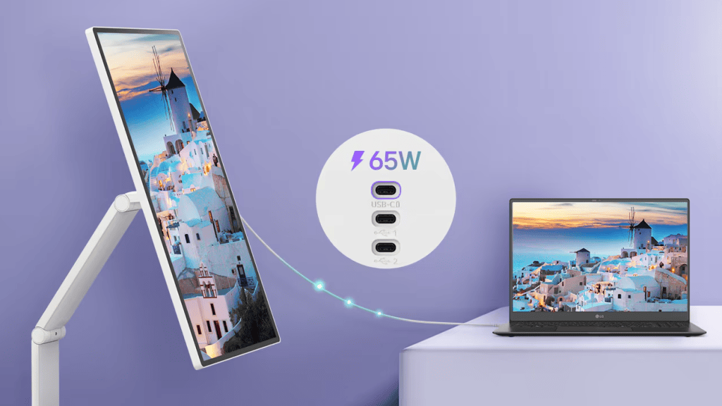 Carregador portátil usb-c de 65w compatível com smartphones e laptops, alta velocidade de carregamento.