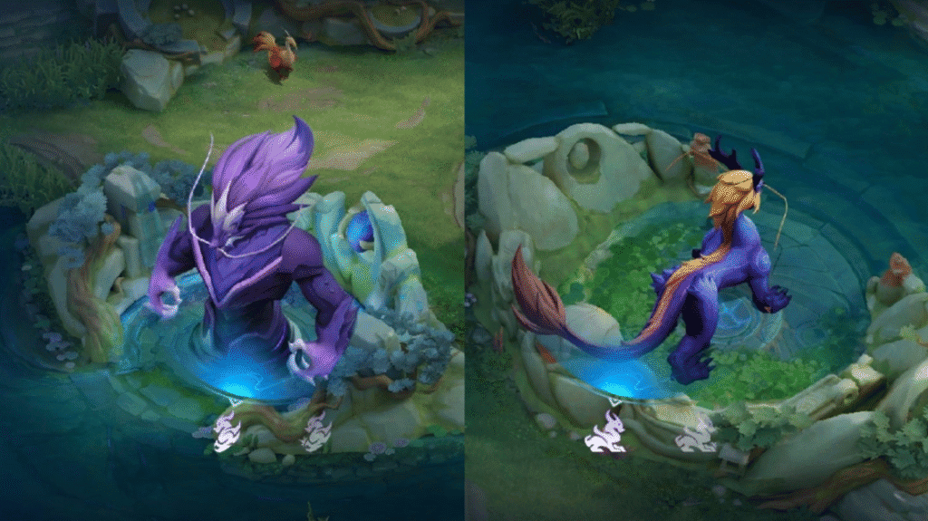 Lobo fantasma na água com efeitos de iluminação e detalhes detalhados de fantasia.