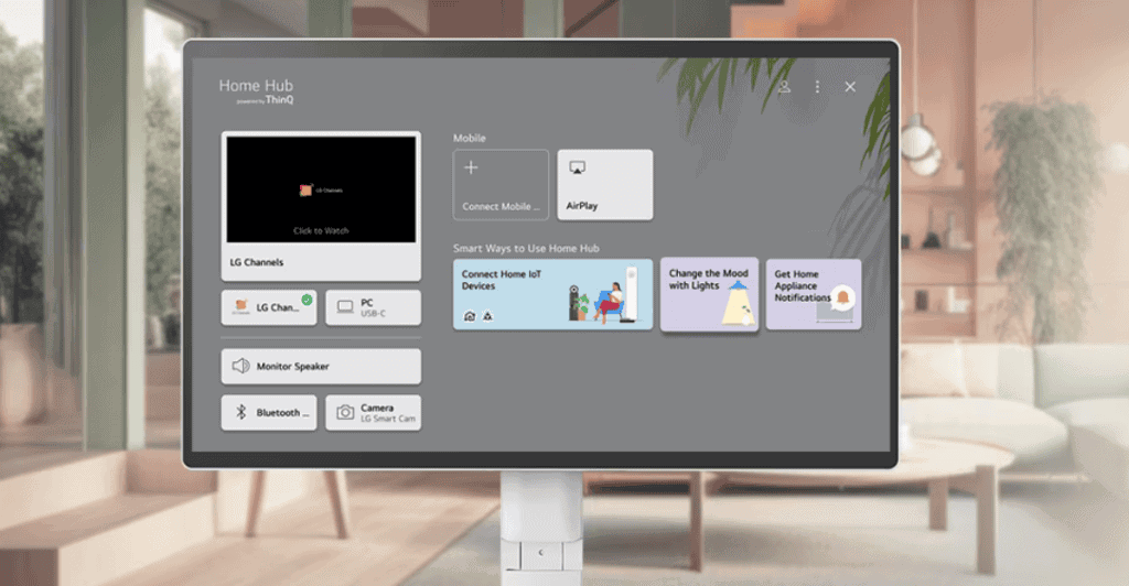 Controle de home theater com tv lg via home hub e conexão wi-fi.