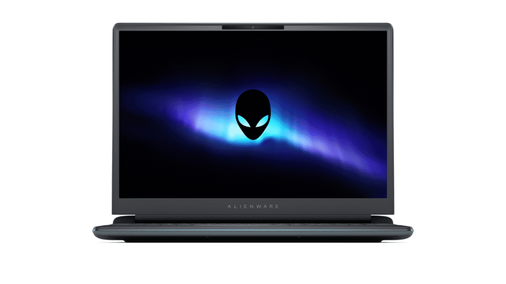 Alienware laptop com logo em destaque, tecnologia de ponta para jogos e uso avançado.
