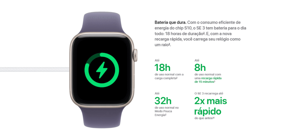 Apple lança watch series 11, watch ultra 3 e watch se 3 Bateria do apple watch se 3