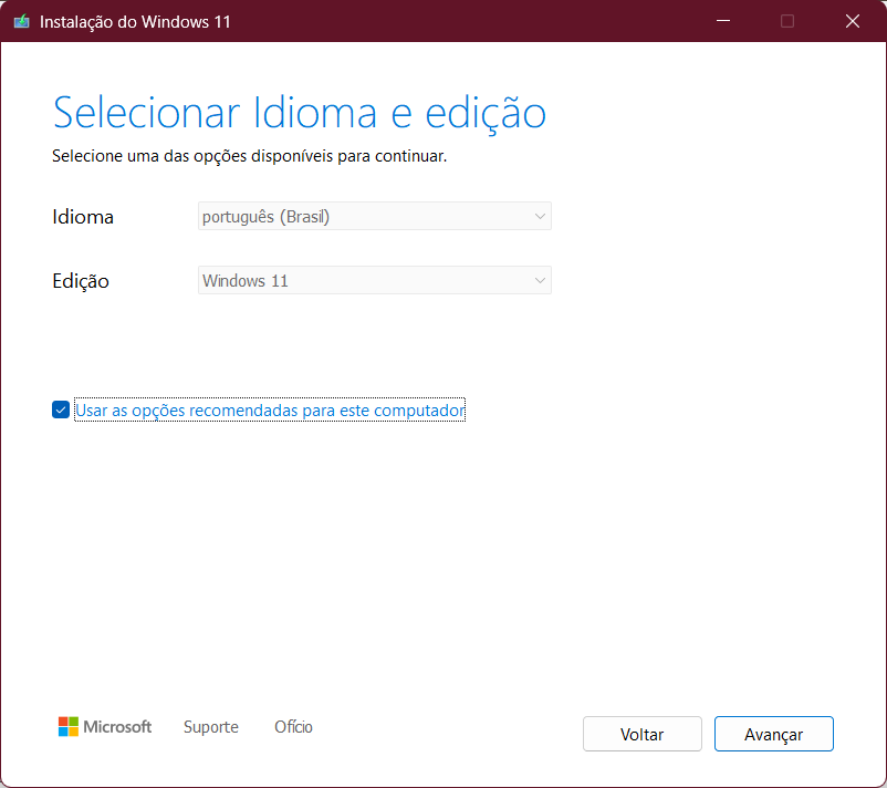 Como instalar o windows 11 com pen drive Escolha de idiomas do windows 11