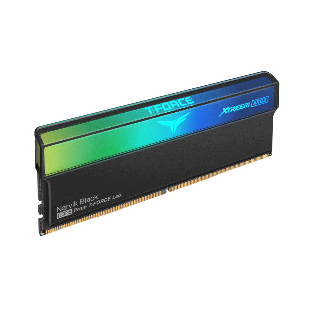 Memória ram ddr5 t-force xtreem argb com iluminação led colorida.
