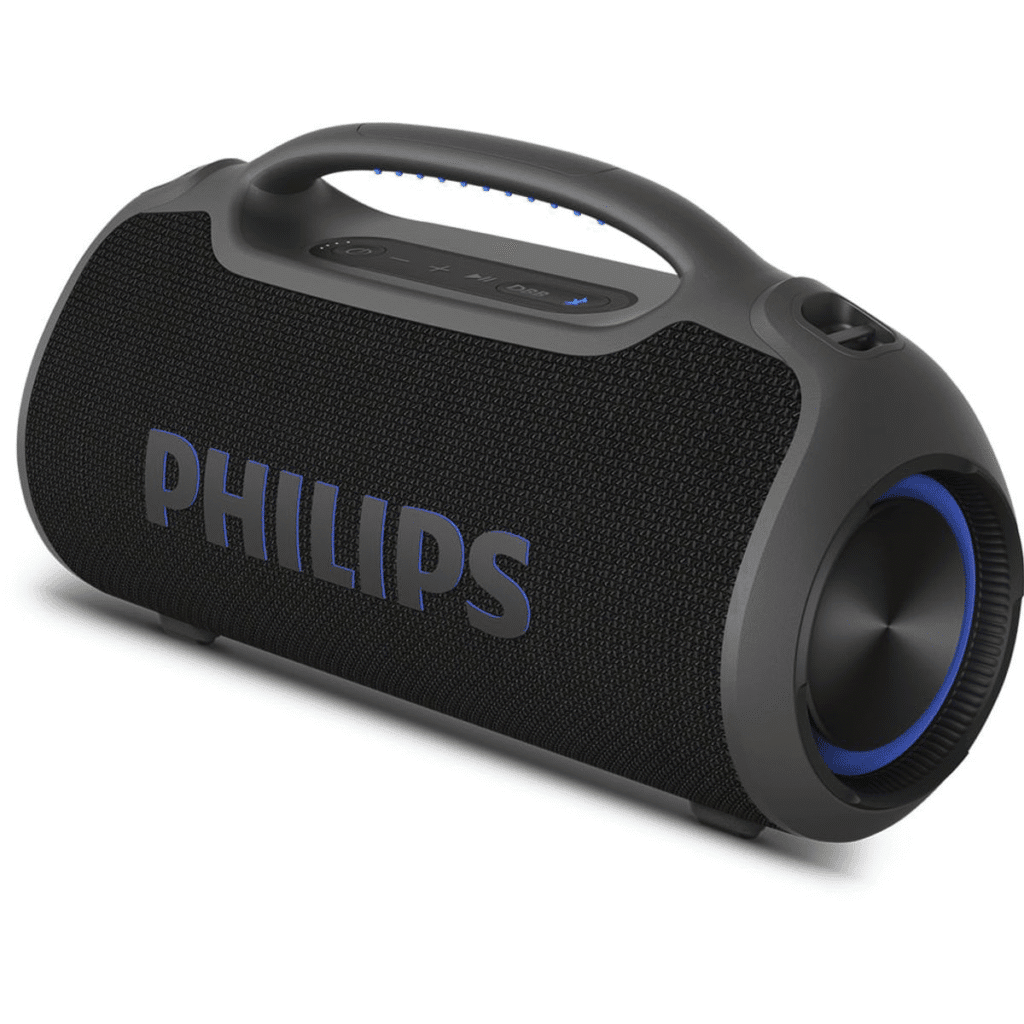 Áudio portátil bluetooth philips com alta qualidade sonora e bateria de longa duração.