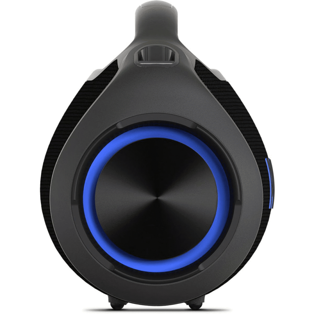 Som de alto-falante com iluminação led azul, design moderno e potente som surround.