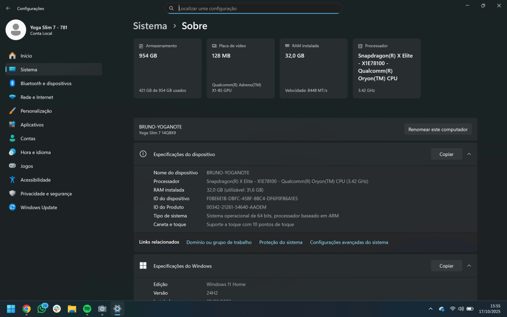 Comparativo: notebook lenovo yoga slim 7x (com snapdragon) vs yoga slim 7i (com intel) Dados do lenovo yoga slim 7i