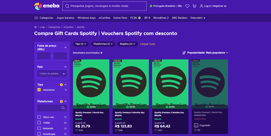 Spotify premium na eneba / imagem: showmetech