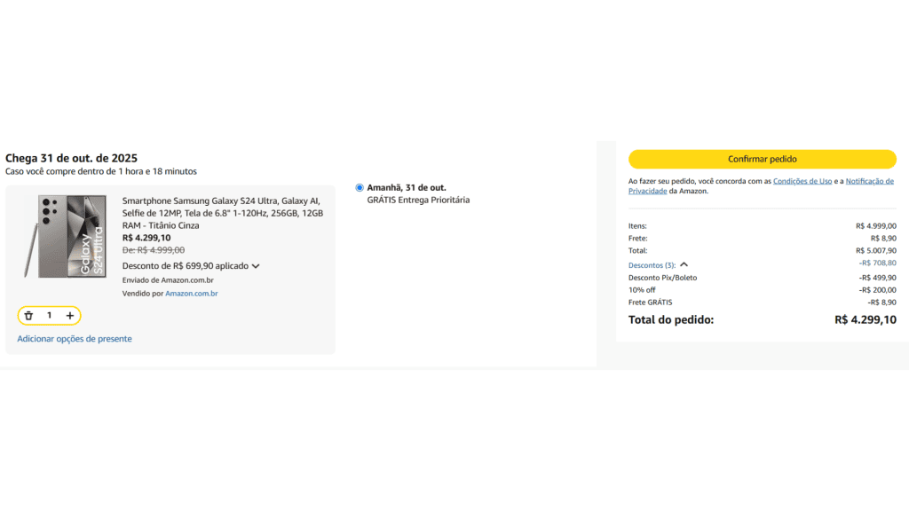 Promoção do galaxy s24 ultra na amazon