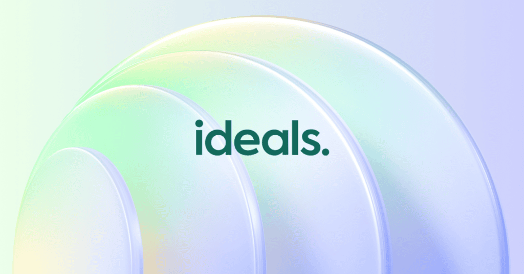 Design de tecnologia e inovação com logo do ideals e cores pastéis.