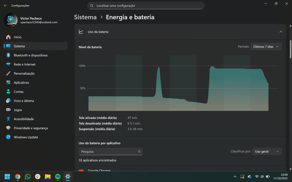 Uso de bateria do lenovo yoga slim 7i
