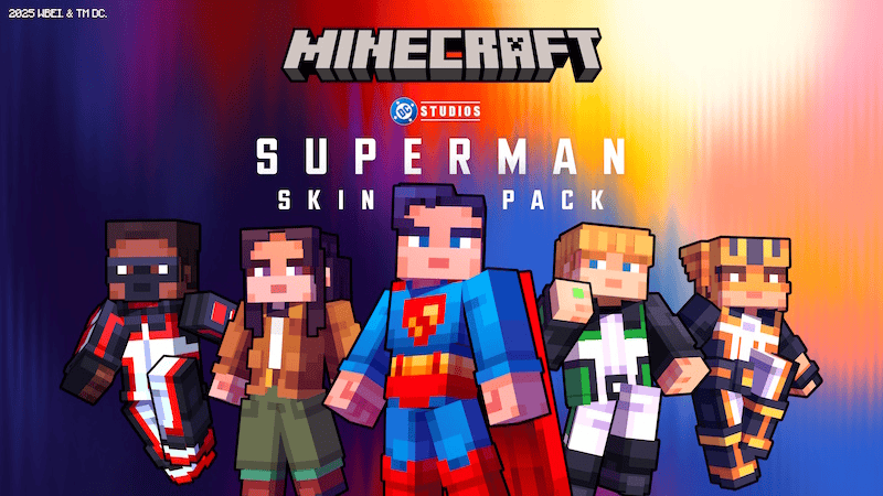 Personagens de minecraft com o super homem skin pack em estilo pixel art.