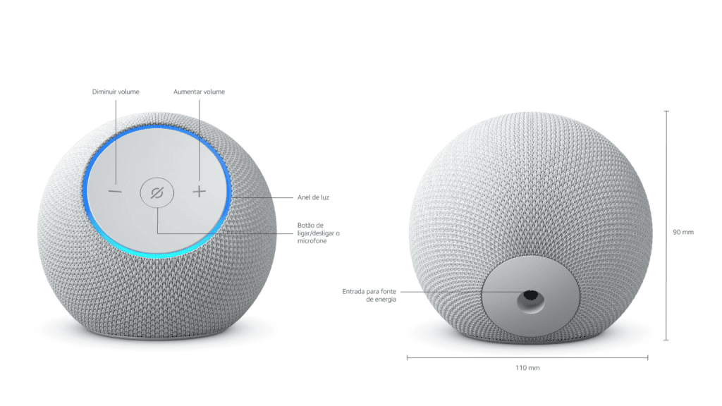 Controle de volume e luz no apple homepod com design moderno e som de alta qualidade.