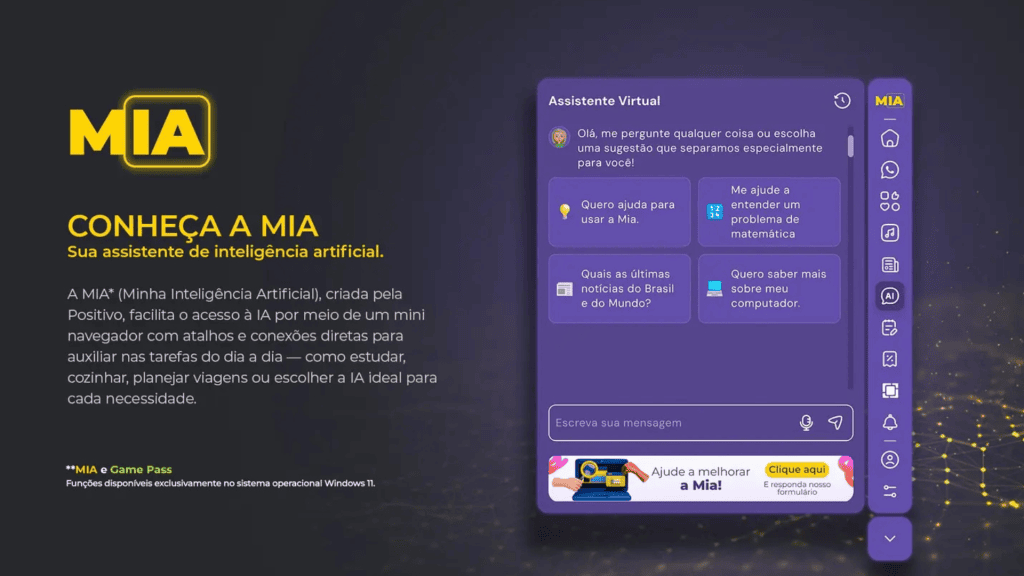 Notebooks positivo vision r15m, c15m e i15m têm tela interativa no teclado. Conheça Ia mia da positivo