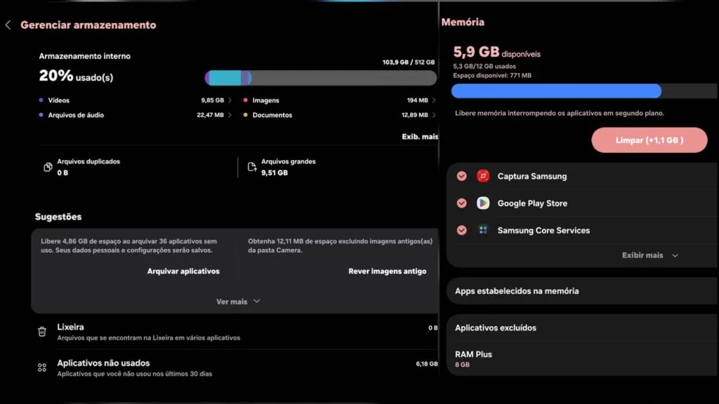 Review: galaxy tab s11 ultra pode substituir um notebook? Armazenamento e memória do galaxy tab s11 ultra