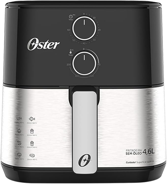 Modelo de Air Fryer da Oster com botões analógicos