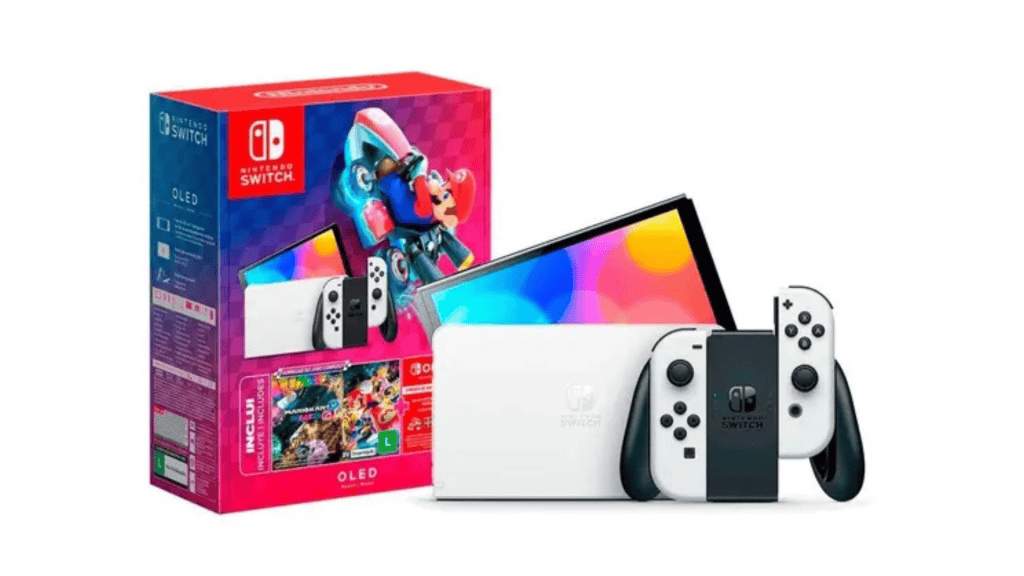 Nintendo switch oled, ps5 em promoção e mais; veja consoles com desconto Nintendo switch oled + mario kart 8 deluxe