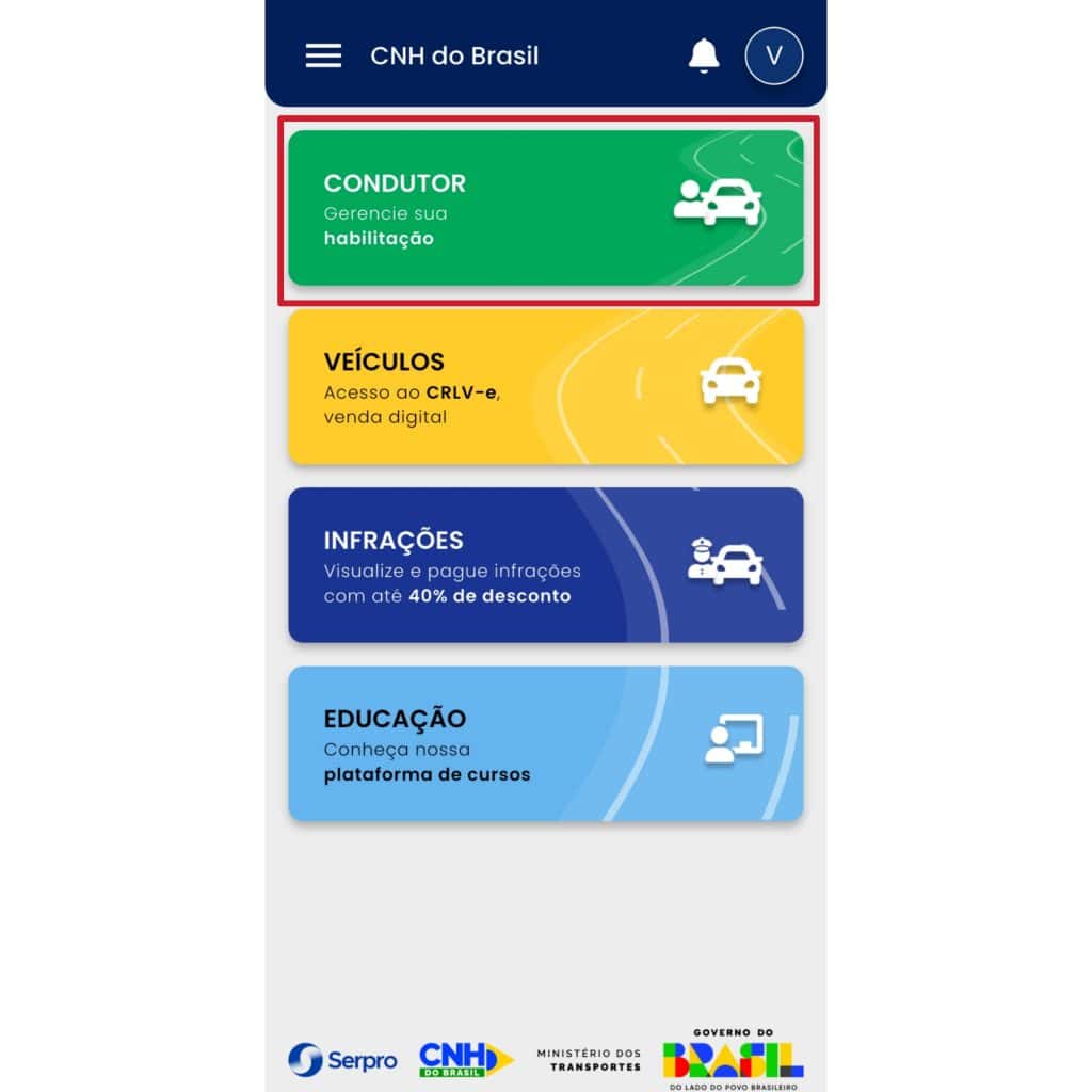 Hoe haal je een rijbewijs? Bekijk de informatie om te beginnen met autorijden. Startscherm van de Braziliaanse rijbewijs-app.