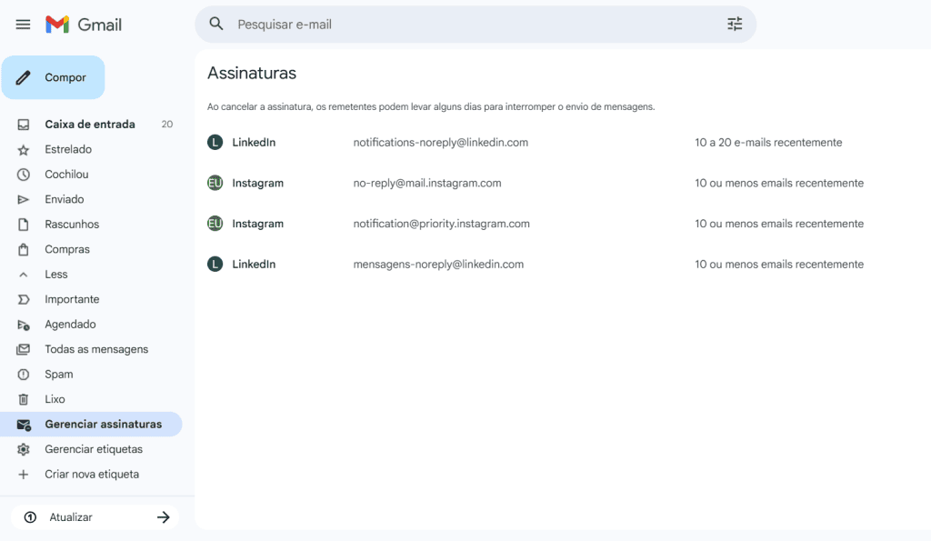 Como cancelar newsletters e e-mails promocionais em lote no gmail O que é o “gerenciar inscrições”