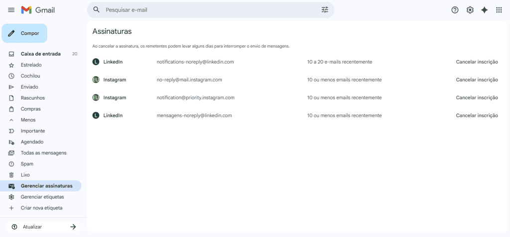 Notificação de assinatura de e-mails do showmetech com informações de plataformas e contatos para notícias de tecnologia.