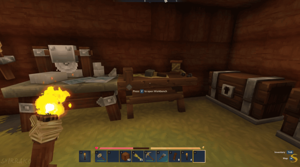 Ferramentas de trabalho e crafting no minecraft mostrado na imagem.