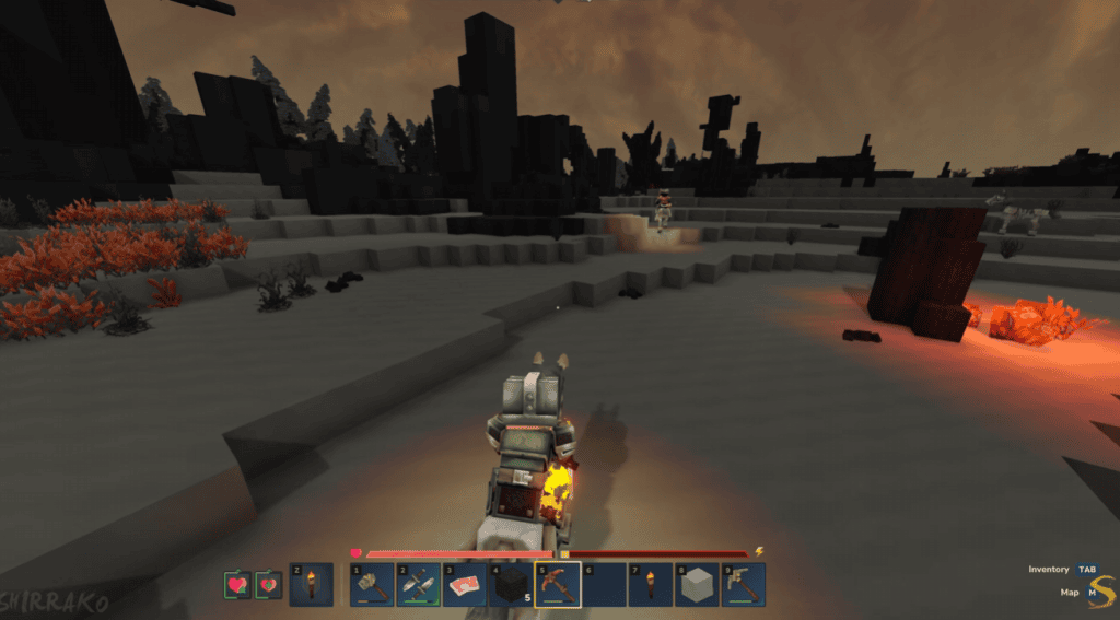 Casa de pixel art ao pôr do sol, aventura e exploração no jogo survivial. Showmetech.