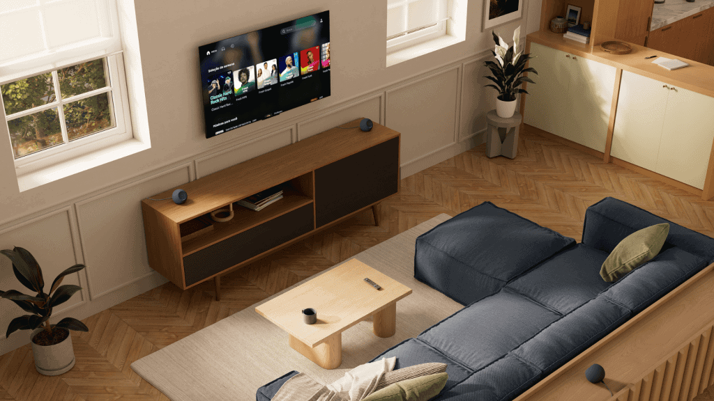 Echo dot max pode ser espalhada no ambiente para criar um som mais potente e harmônico