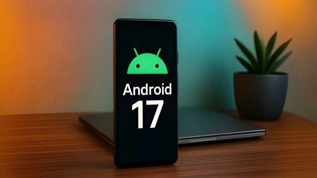 A história do android (versão 1 a 16) Tela com a logo do android 17 na história do android