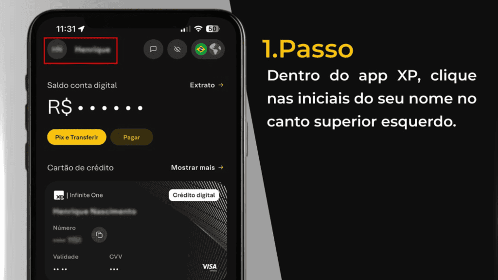 Apps de bancos: como ativar o modo de proteção por localização Tela do app xp mostrando como ativar o modo de proteção por localização no banco digital.