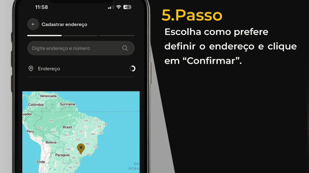 Apps de bancos: como ativar o modo de proteção por localização Configuração de endereço no app de banco com mapa de localização.
