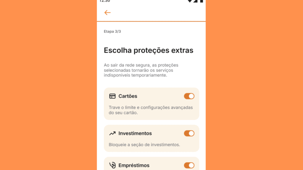 Apps de bancos: como ativar o modo de proteção por localização Tela de configurações de proteção por localização no app bancário.
