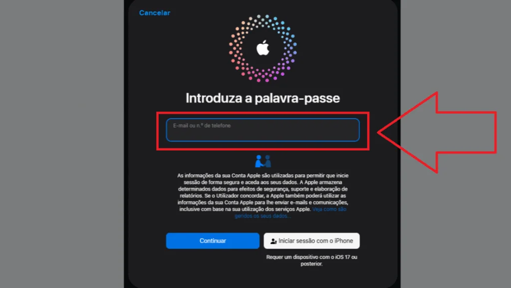 Como apagar um iphone roubado ou perdido pelo icloud Tela de bloqueio do apple id no iphone, solicitando senha para desbloqueio.