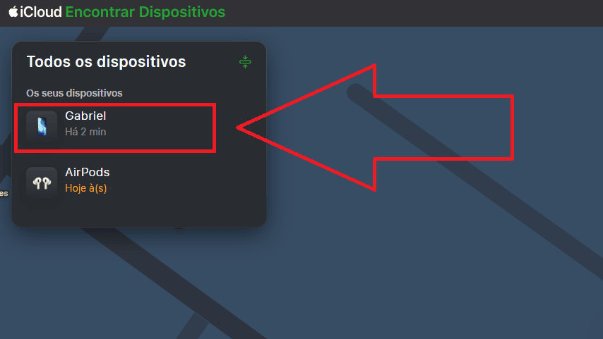 Como apagar um iphone roubado ou perdido pelo icloud Imagem de tela mostrando a localização de um iphone chamado gabriel no icloud.