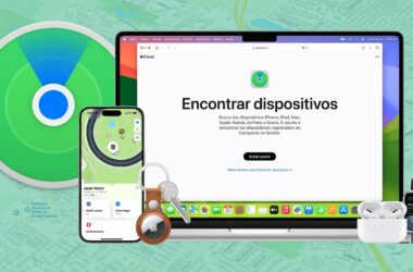 Imagem mostrando a tela de busca de dispositivos no icloud com iphone, apple watch e airpods.