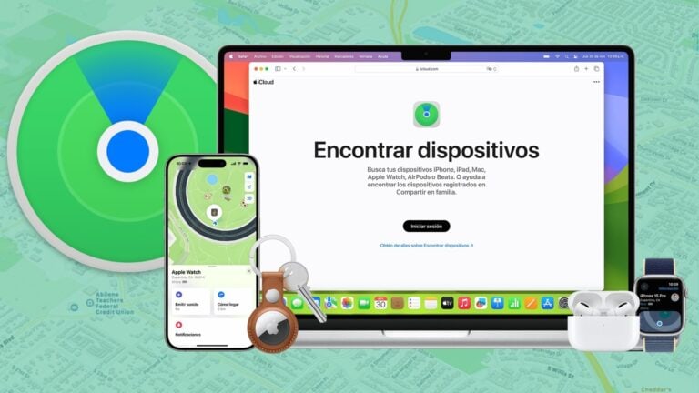 Imagem mostrando a tela de busca de dispositivos no icloud com iphone, apple watch e airpods.