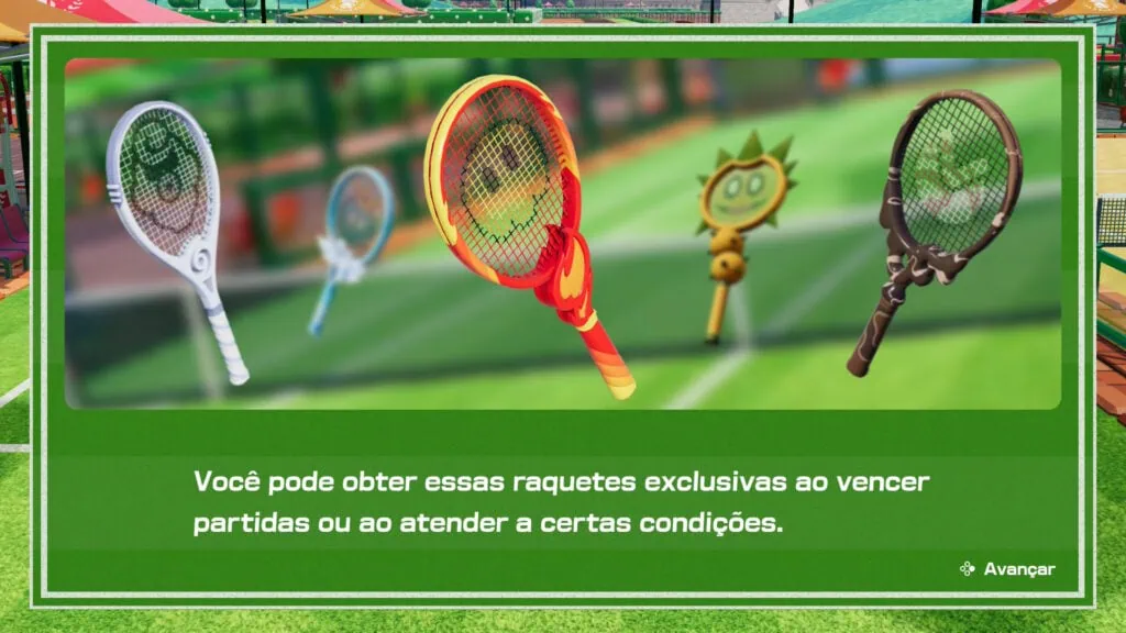 Review: mario tennis fever marca um ace no switch 2 Raquetes de tênis mario tennis fever para switch 2 com personagens do jogo.