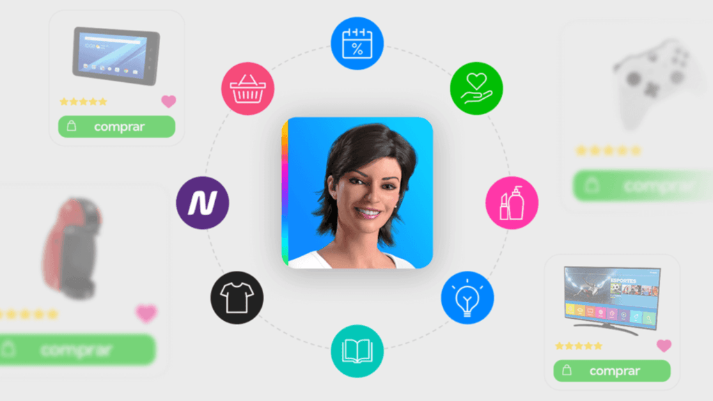 Vai viajar para o brasil? Confira apps essenciais para usar no país Imagem de uma mulher sorridente rodeada por ícones de aplicativos populares no brasil.