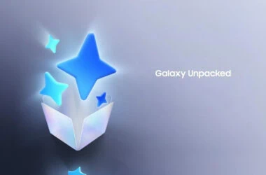 Ilustração de um pacote de presente com estrelas azuis brilhantes.