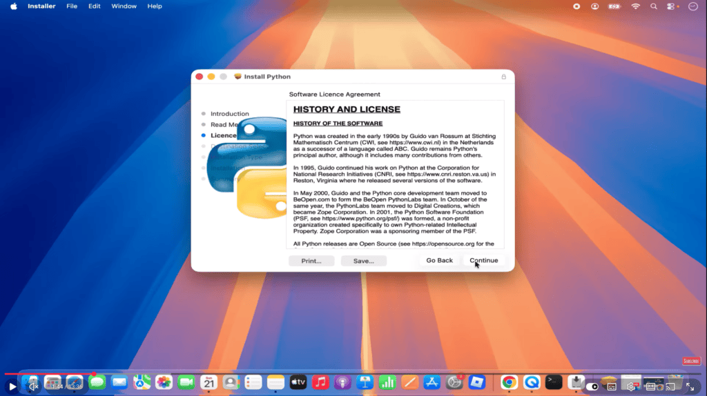 រូបភាពនៃអេក្រង់ដំឡើង Python នៅលើ macOS។