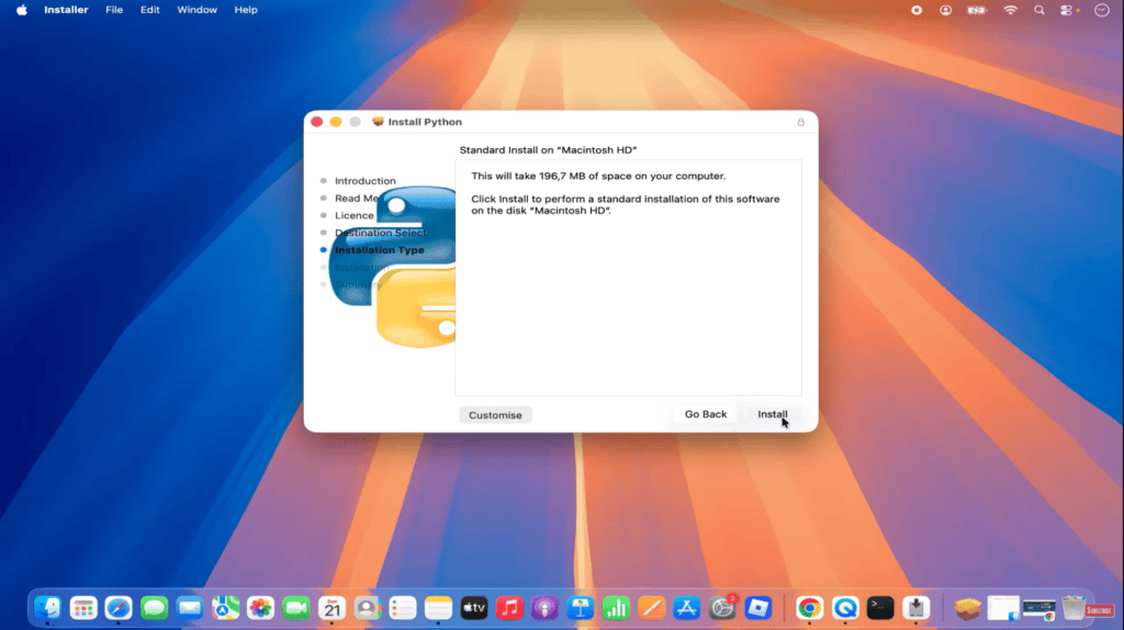 រូបភាពបង្ហាញបង្អួចដំឡើង Python នៅលើ MacBook។