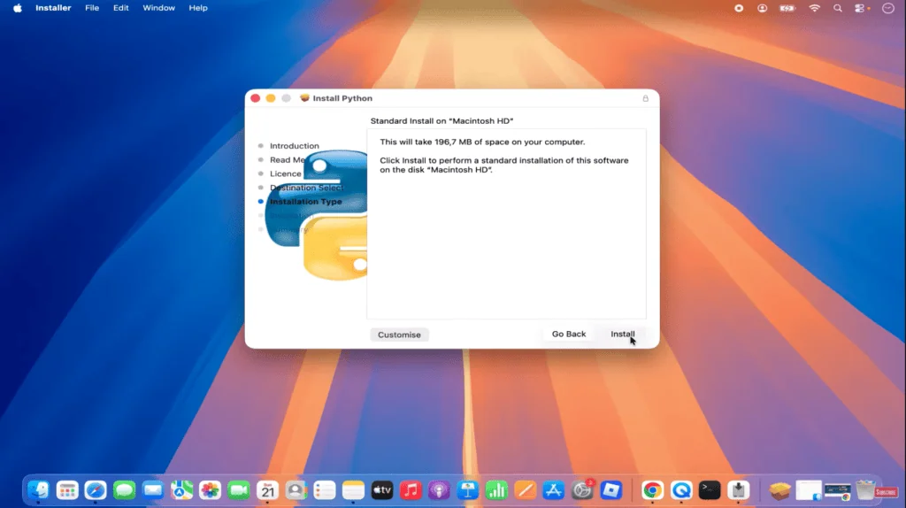 Openclaw: o que é e como criar seu agente autônomo de ia Imagem mostrando a janela de instalação do python no macbook.