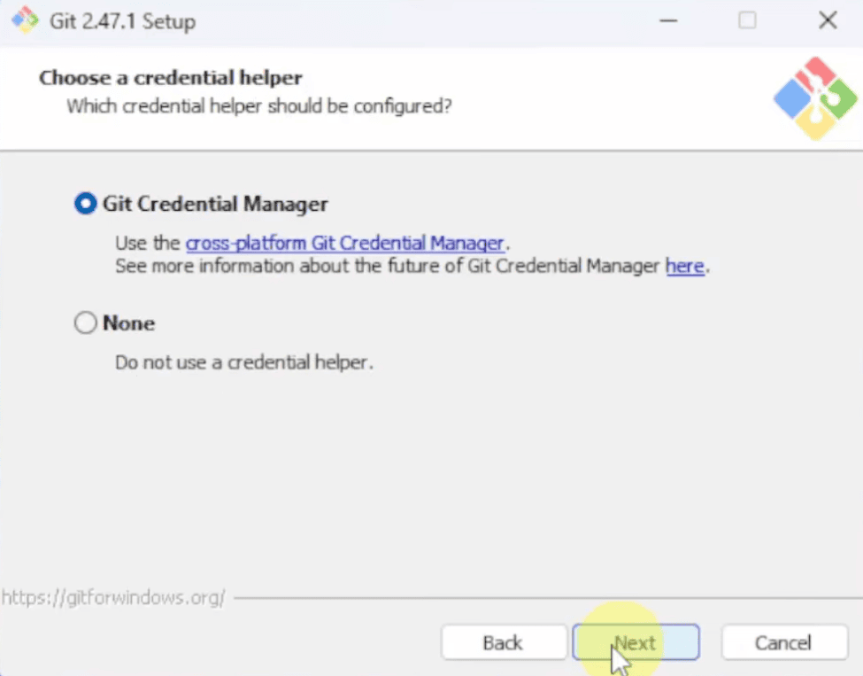 Openclaw: o que é e como criar seu agente autônomo de ia Imagem de um assistente de configuração do git credential manager.