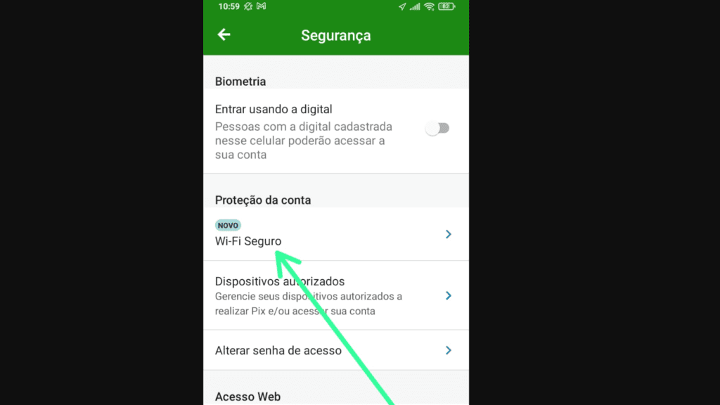Apps de bancos: como ativar o modo de proteção por localização Configuração de proteção de conta por localização ativada no app bancário.