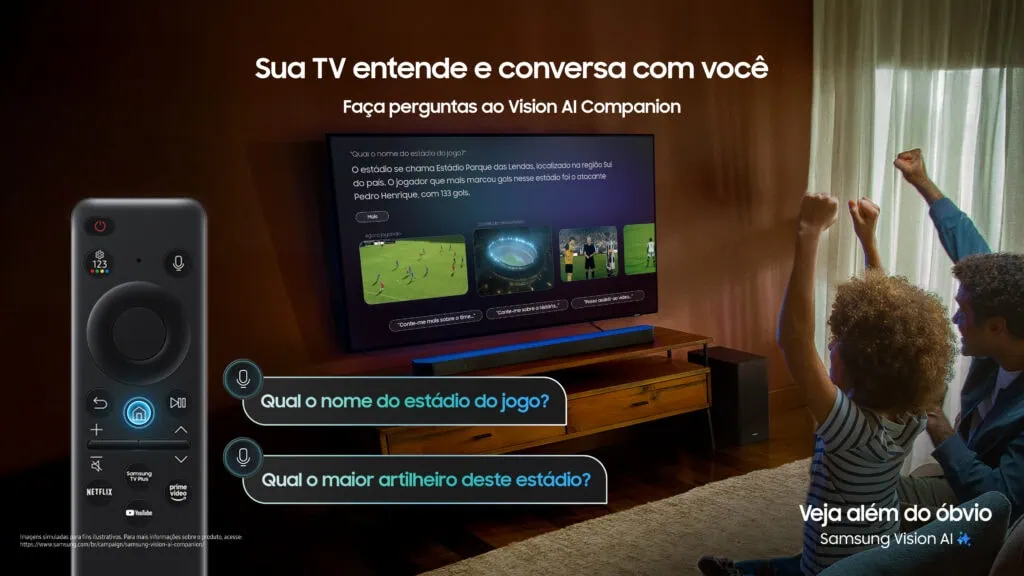 Samsung lança modo estádio para melhores transmissões de futebol em smart tvs Hub vision ai companion