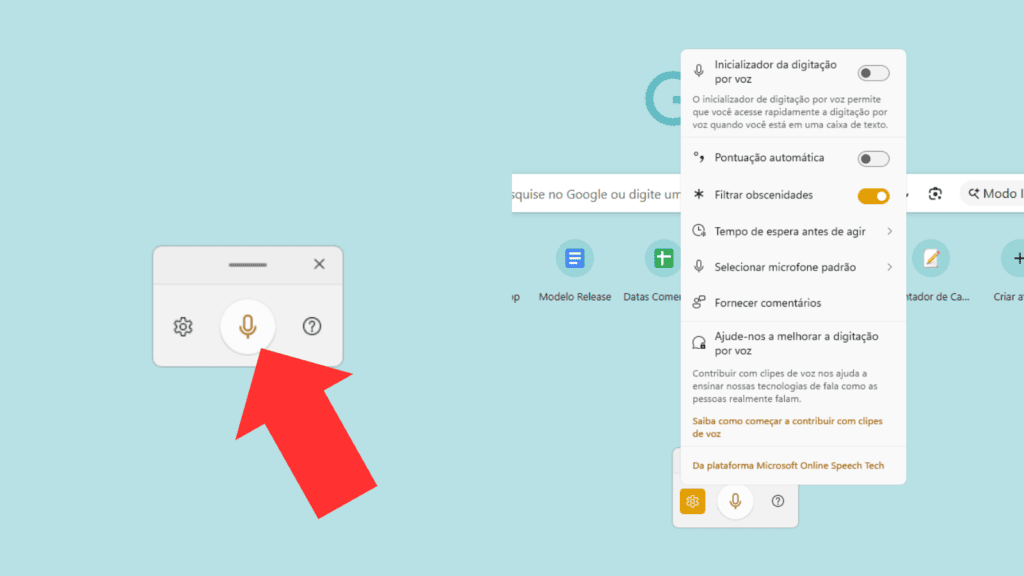 Há como fazer digitação do texto por voz acionando um menu pequeno de gravador de voz que transcreve o que está sendo dito, em tempo real. Mais configurações podem ser estabelecidas para maior assertividade.